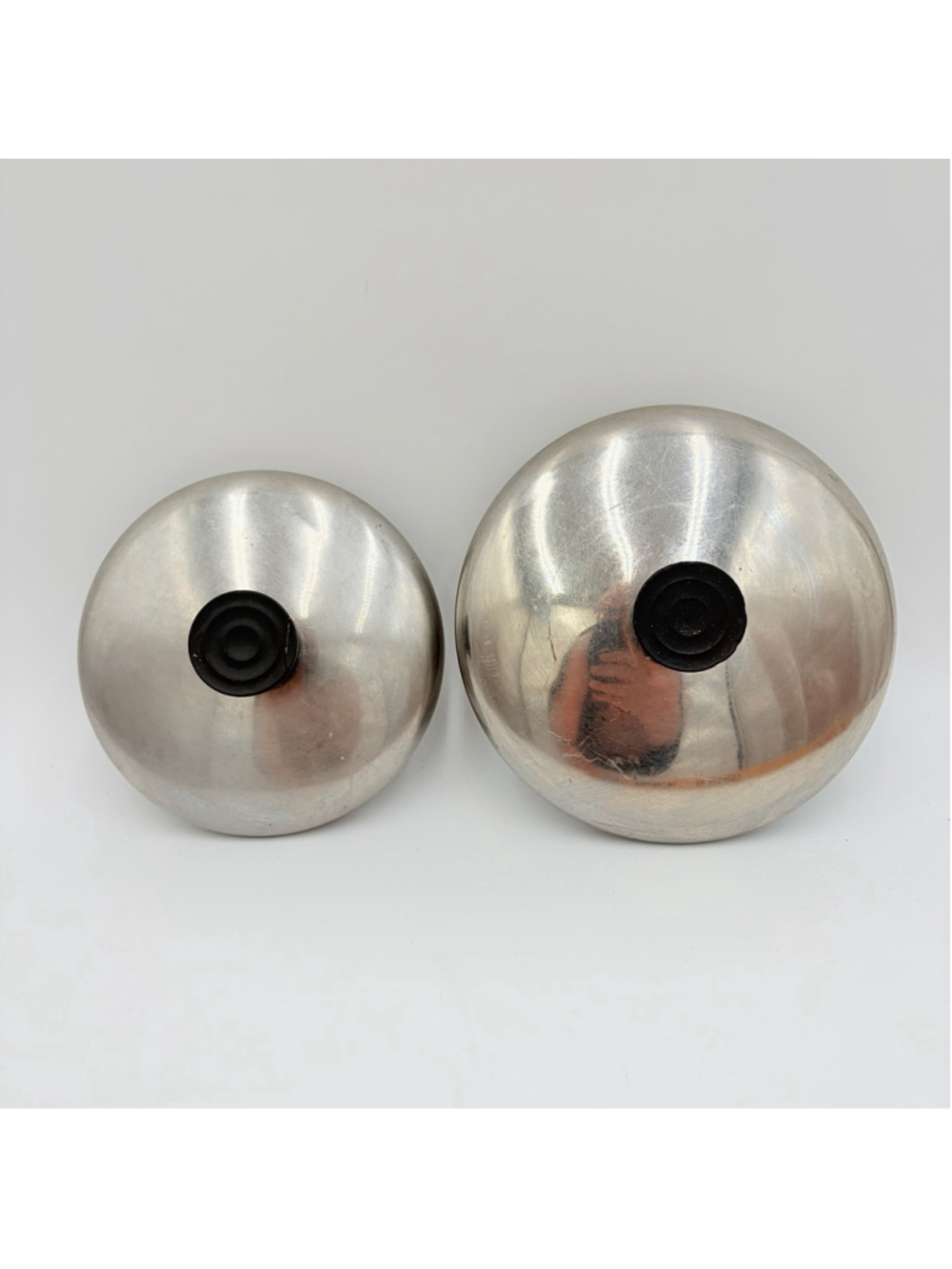 VINTAGE REVERE WARE Replacement Pot Lids Lot of 2 6” 7” Aluminum Black Knobs